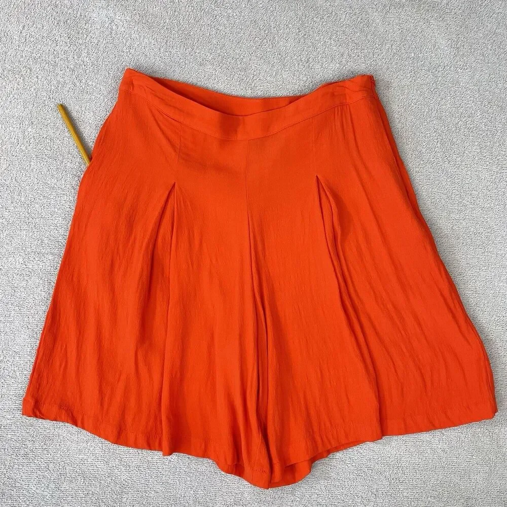 Sunday In Brooklyn Gerbera Wide Leg Pleated Shorts Ladies 4 Orange Anthropologie